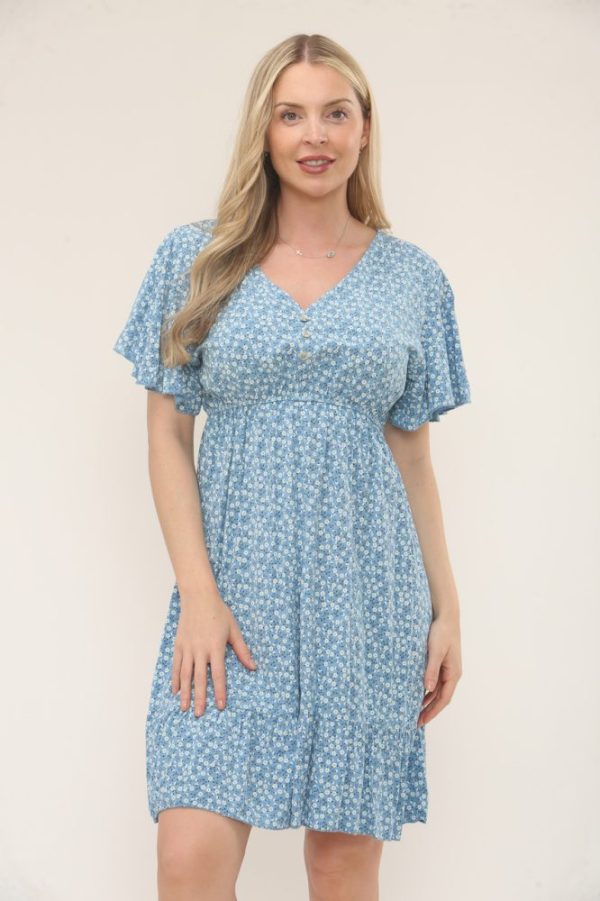 Cleo Ditsy Dress - Khaki & Denim