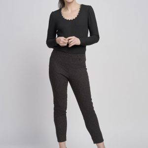 Pinns 302CT Black Jacquard Print Ankle Grazer Trousers