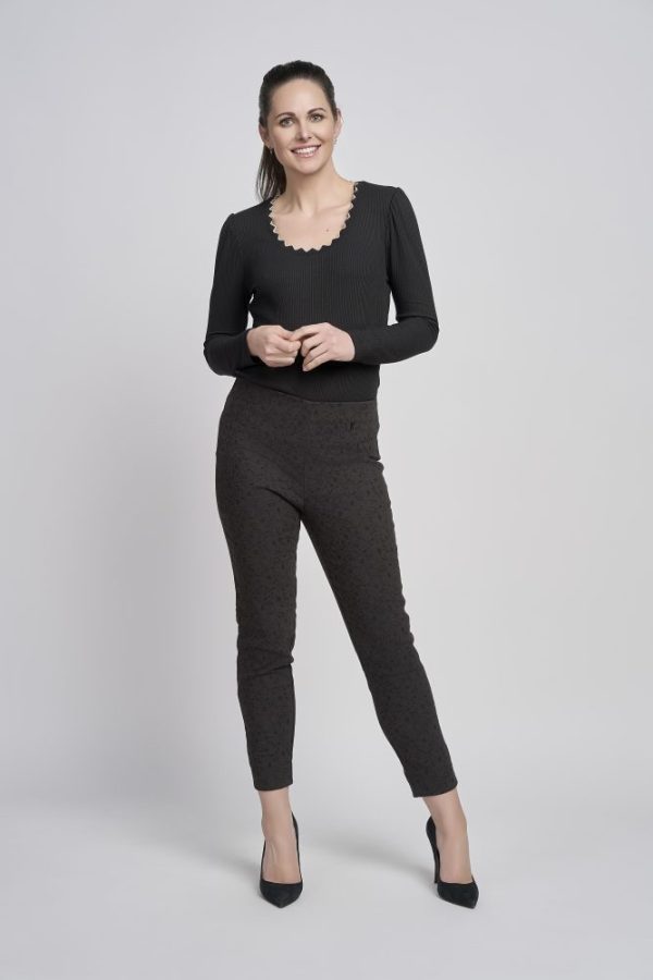 Pinns 302CT Black Jacquard Print Ankle Grazer Trousers
