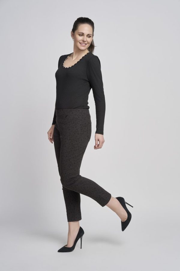 Pinns 302CT Black Jacquard Print Ankle Grazer Trousers - Image 3
