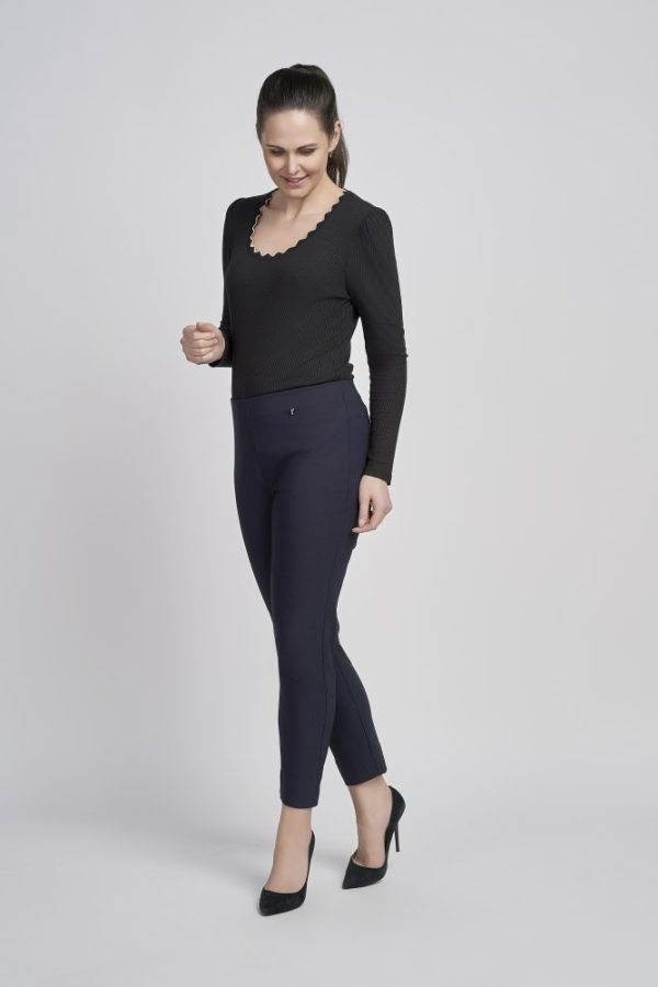 Pinns 302CT Navy Brushed Ankle Grazer Trousers - Image 3