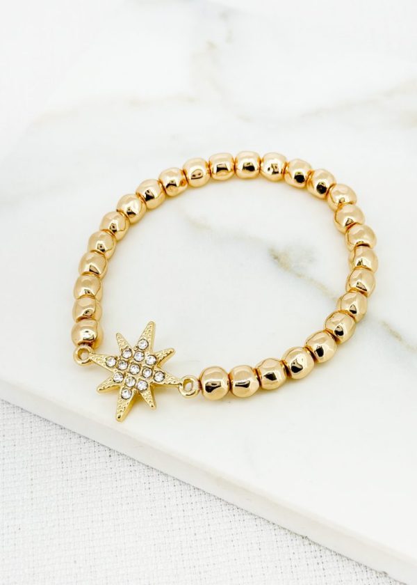 Envy 4530 Stretchy Gold Beaded Bracelet with Diamante Detail