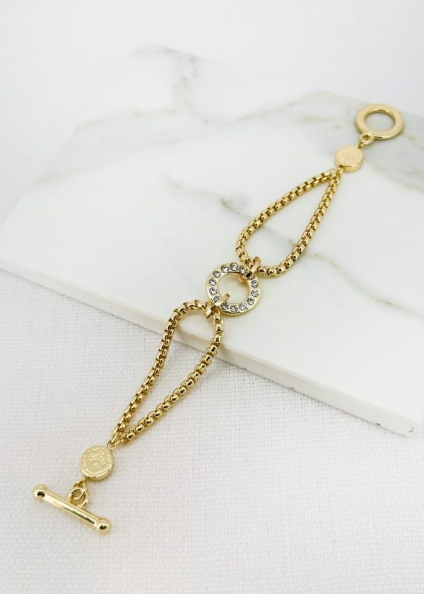 Envy 4538 Gold T-Bar Bracelet with Diamante Detail