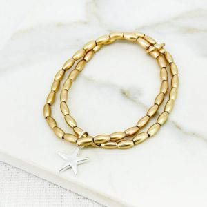 Envy 4554 Double Gold Stretchy Bracelet with Silver Star