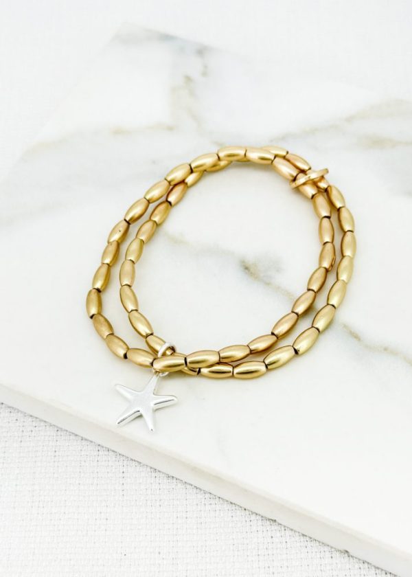 Envy 4554 Double Gold Stretchy Bracelet with Silver Star