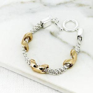 Envy 4556 Silver T-Bar Bracelet with Gold Kiss Detail