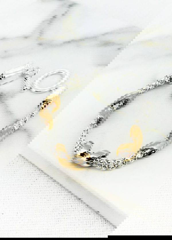 Envy 4556 Silver T-Bar Bracelet with Gold Kiss Detail