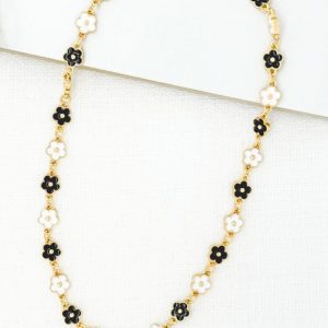 Envy 4559 Short flower necklace in black & white