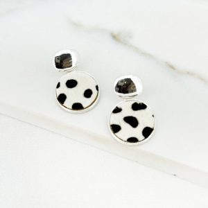 Envy 4587 Black & white animal print drop earrings in silver