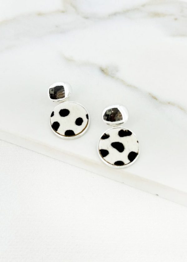 Envy 4587 Black & white animal print drop earrings in silver