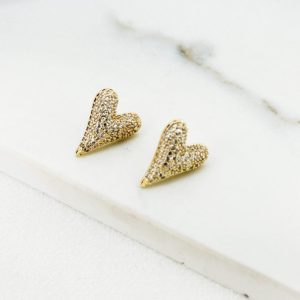 Envy 4623 Encrusted Heart Earrings in Gold & Silver