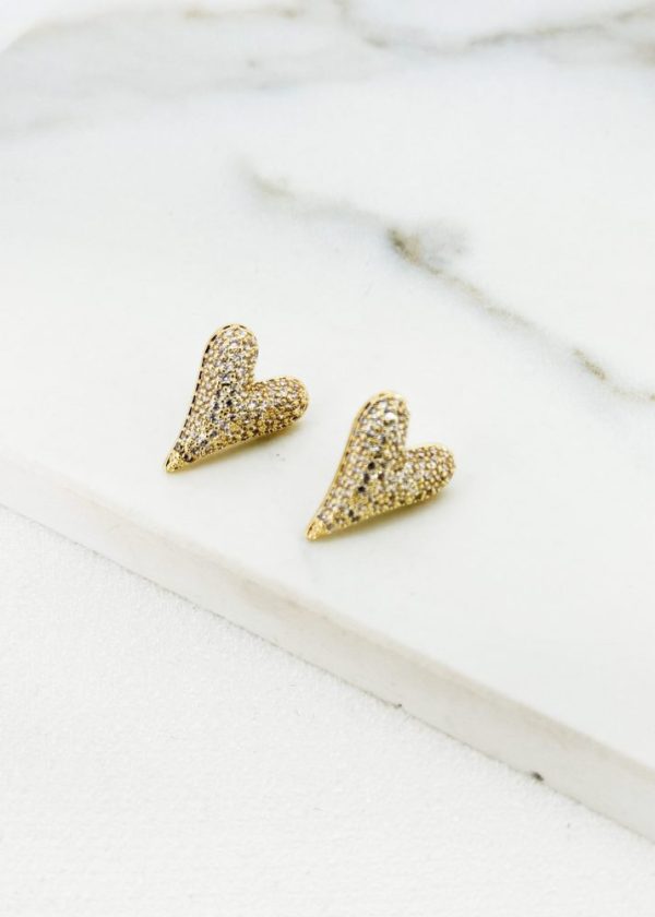 Envy 4623 Encrusted Heart Earrings in Gold & Silver