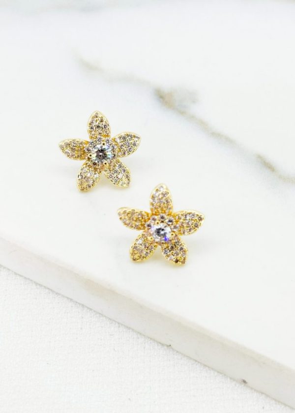 Envy 4624 Diamante Encrusted Petal Earrings in Gold & Silver - Image 2