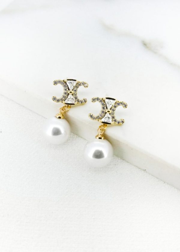 Envy 4627 Diamante & Pearl earrings in Gold & Silver