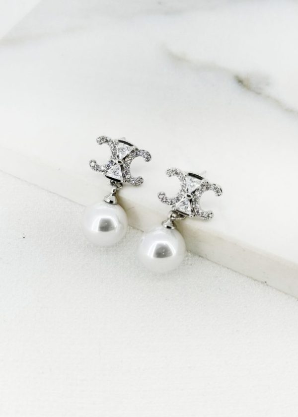 Envy 4627 Diamante & Pearl earrings in Gold & Silver - Image 2
