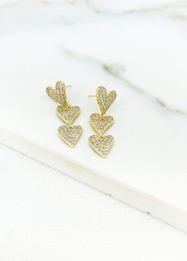 Envy 4628 Diamante Encrusted Heart Drop Earrings in Gold & Silver - Image 2