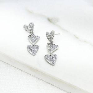 Envy 4628 Diamante Encrusted Heart Drop Earrings in Gold & Silver