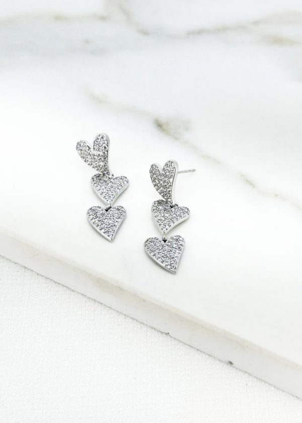 Envy 4628 Diamante Encrusted Heart Drop Earrings in Gold & Silver