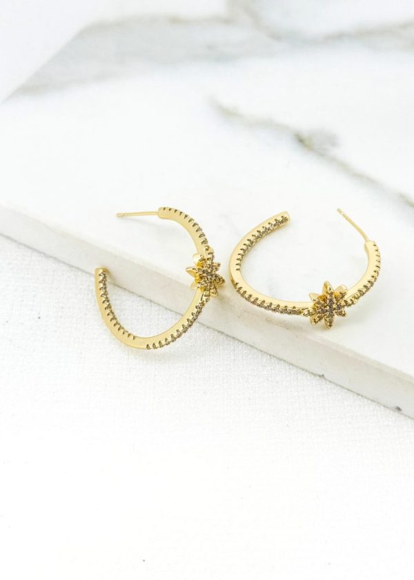 Envy 4632 Star Encrusted Hoop Earrings in gold & silver