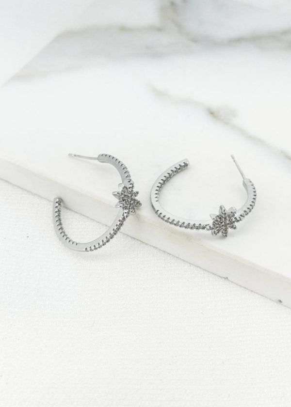 Envy 4632 Star Encrusted Hoop Earrings in gold & silver - Image 2