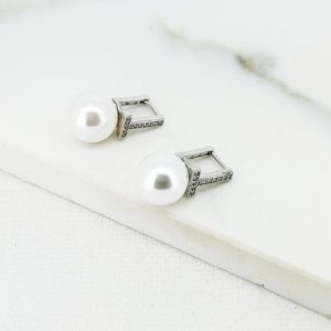 Envy 4633 Pearl & Diamante Earrings in Silver