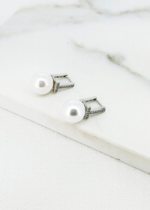 Envy 4633 Pearl & Diamante Earrings in Silver