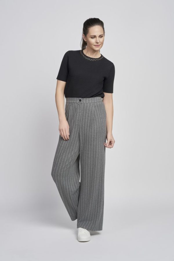 Pinns 697T Grey White Stripe Wide Leg Trousers