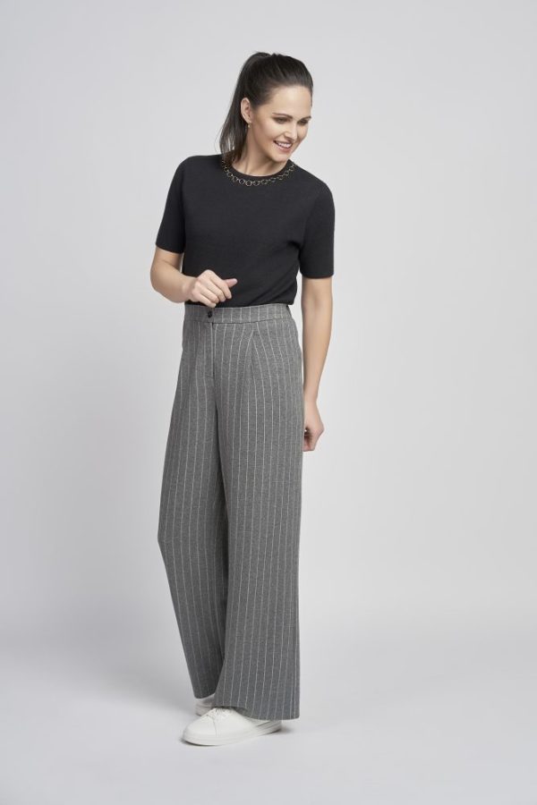 Pinns 697T Grey White Stripe Wide Leg Trousers - Image 4