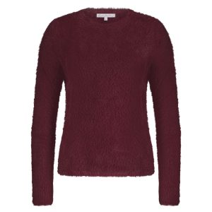 Red Button Fuzzy Puff Sleeve Jumper