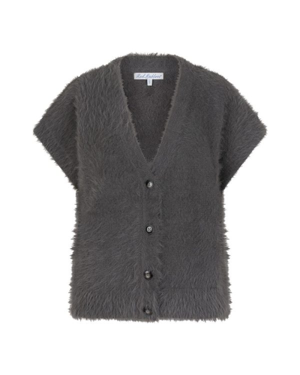 Red Button Sleeveless Fuzzy Cardigan - Image 4