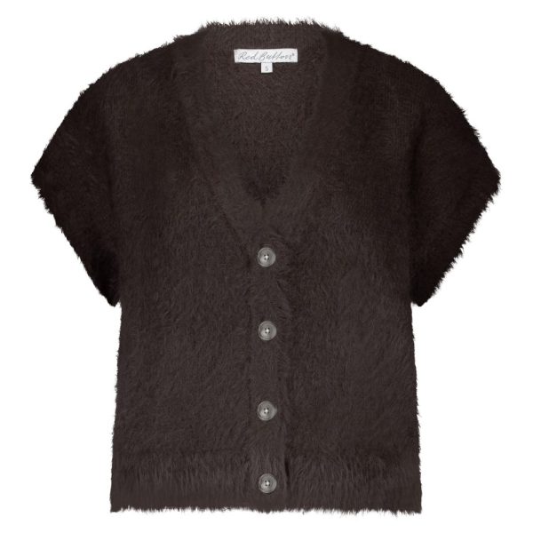 Red Button Sleeveless Fuzzy Cardigan - Image 2