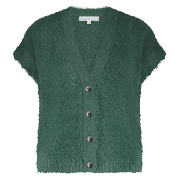Red Button Sleeveless Fuzzy Cardigan