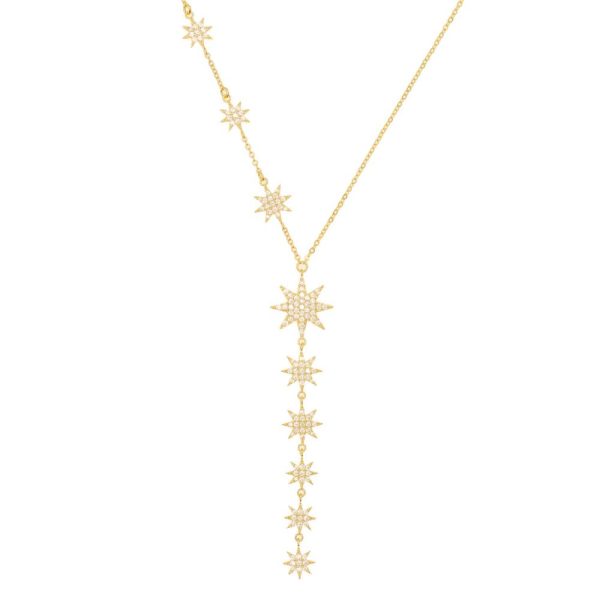 0707 Gold Multi Drop Star Necklace