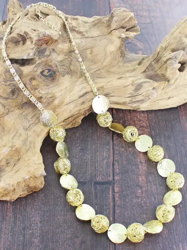 1501 Mesh Ball & Disc Necklace - Gold & Silver