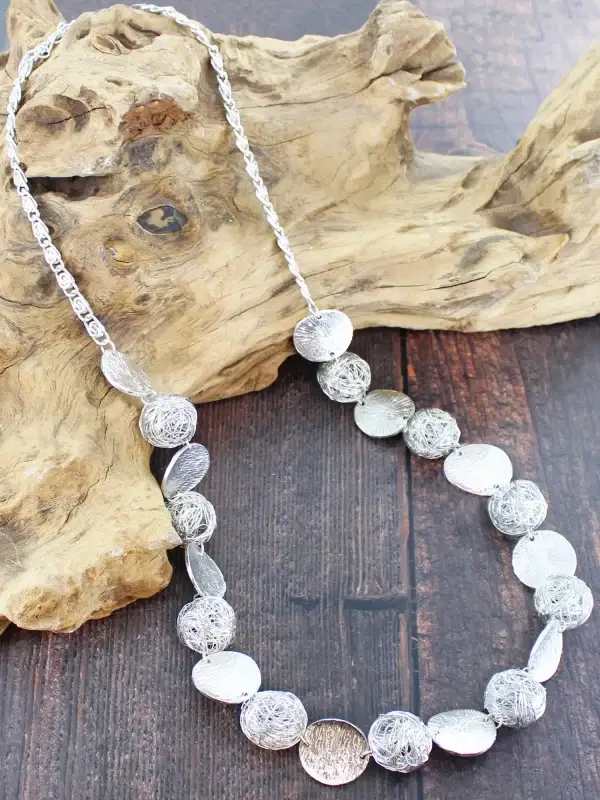 1501 Mesh Ball & Disc Necklace - Gold & Silver - Image 4