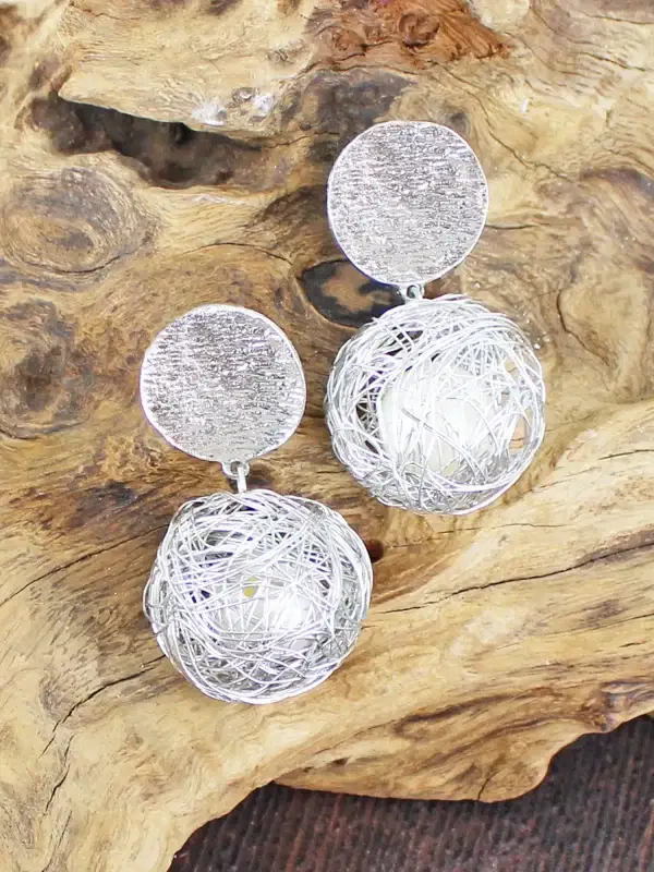 1502 Mesh Ball & Disc Earrings in Gold & Silver - Image 4