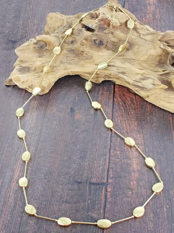 1503 Long Oval Necklace - Silver & Gold