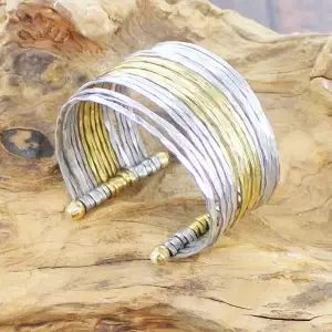 1505 Silver & Gold Wide Cuff Bangle