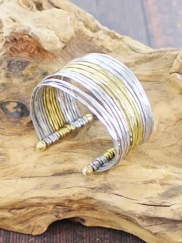 1505 Silver & Gold Wide Cuff Bangle