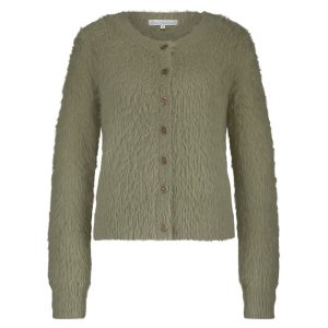 Red Button Olive Fuzzy Cardigan