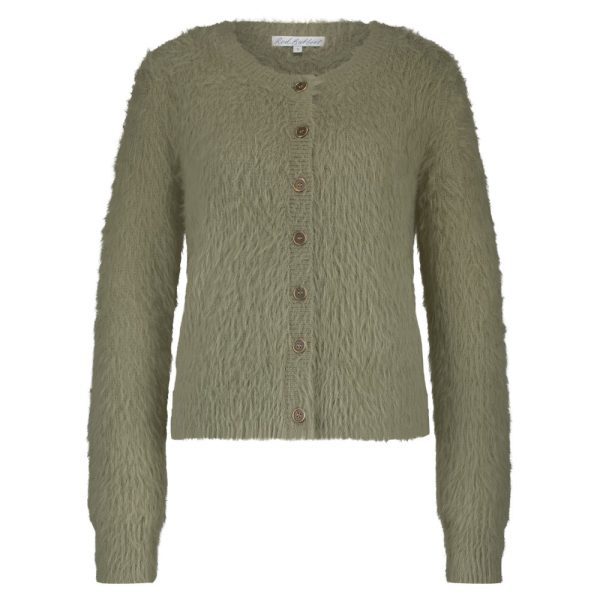 Red Button Olive Fuzzy Cardigan
