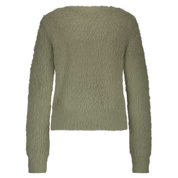 Red Button Olive Fuzzy Cardigan - Image 2