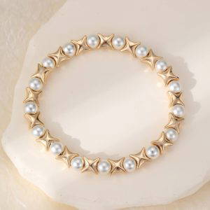 287 Pearl & Gold Stretchy Bracelet