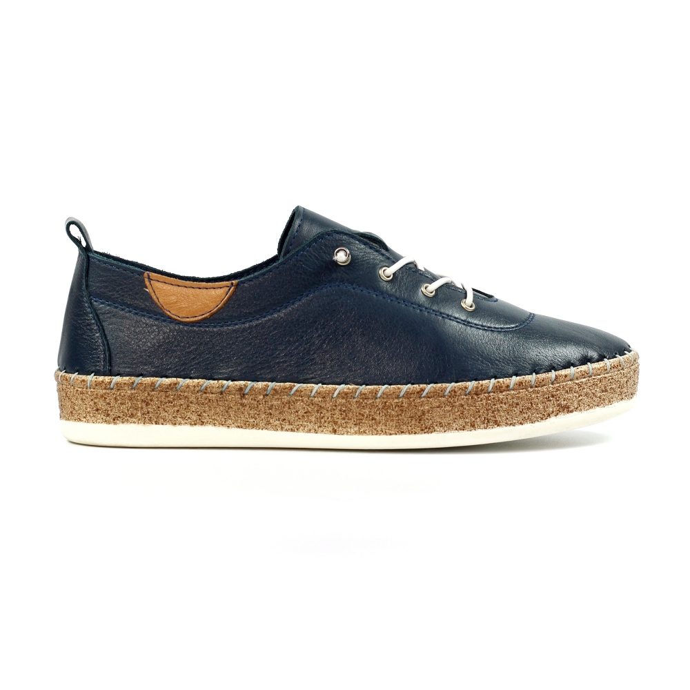 Lunar Evie Navy Leather Plimsoll - Image 2