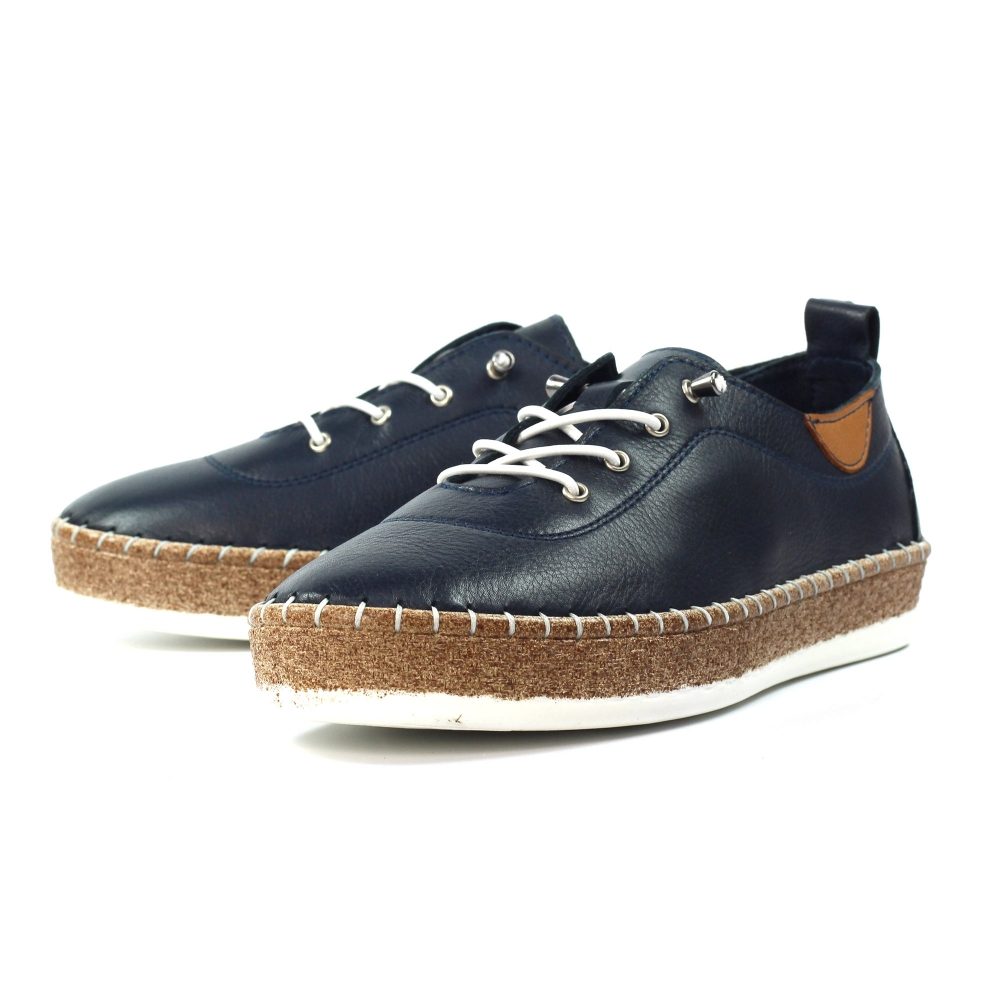 Lunar Evie Navy Leather Plimsoll - Image 6