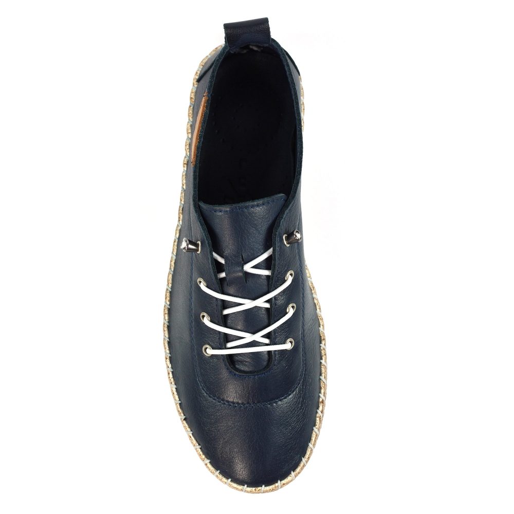 Lunar Evie Navy Leather Plimsoll - Image 4