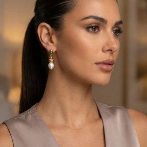 Envy 4798 Pearl & Gold Knot Drop Earrings