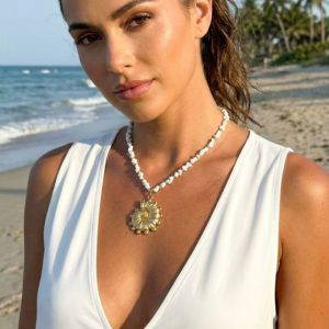 Envy 4878 Short Beaded Necklace with Ammonite Drop