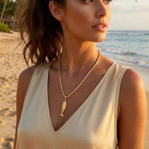 Envy 4880 Short Necklace with Fish Drop in Gold & Silver