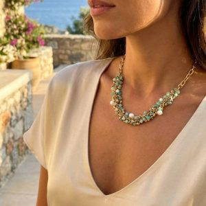 Envy 4887 Short Beaded Necklace in Turquoise & White